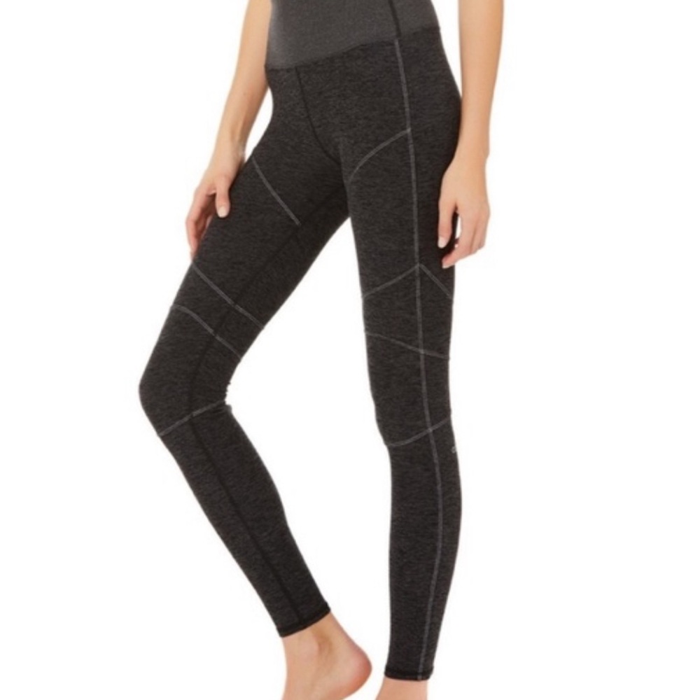 Alo Alosoft Revel Leggings Black/Gray Heathered Size Medium